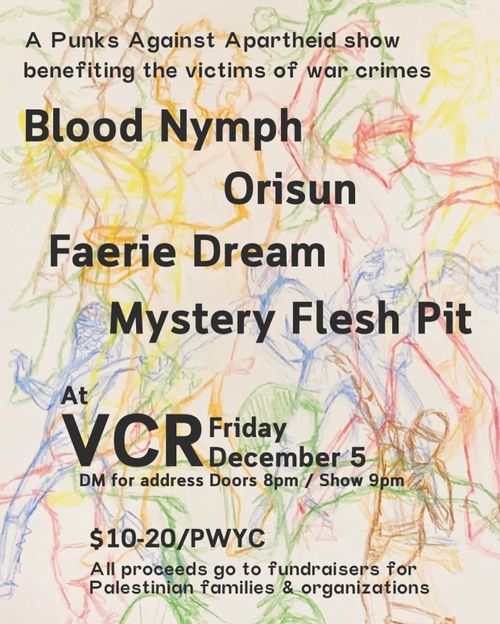 Punks Against Apartheid Show: Blood Nymph, Orisun, Faerie Dream and Mystery Flesh Pit!